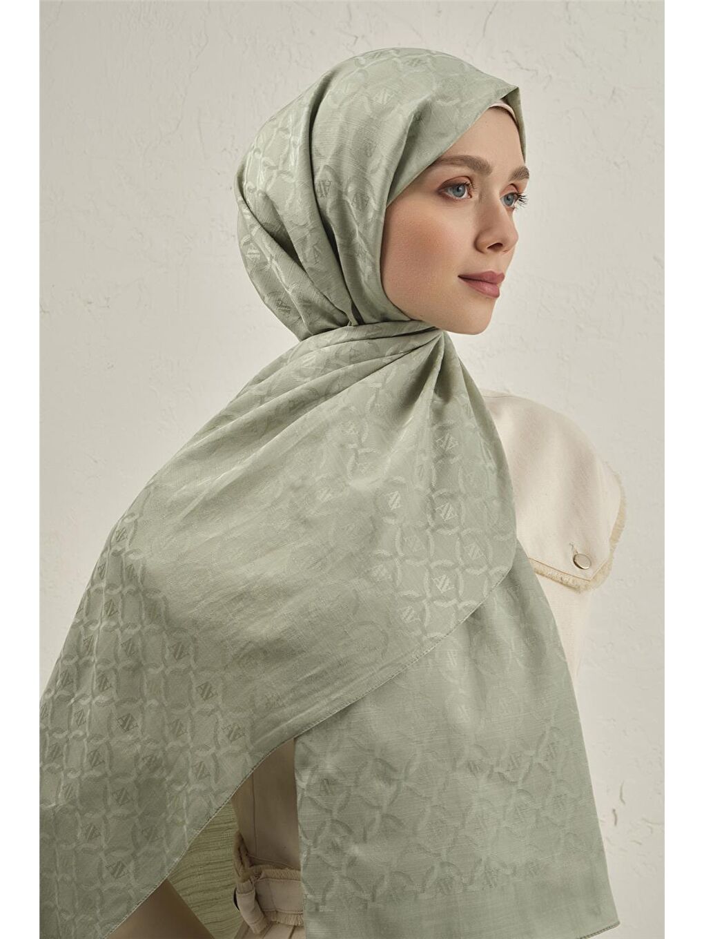 Yeşil Pamuk Floş Çapraz Desen Şal 2 51-1