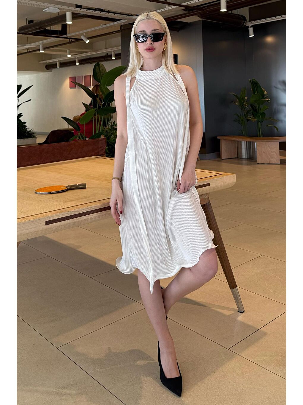 Beyaz Halter Yaka Kadın Elbise Mg2351