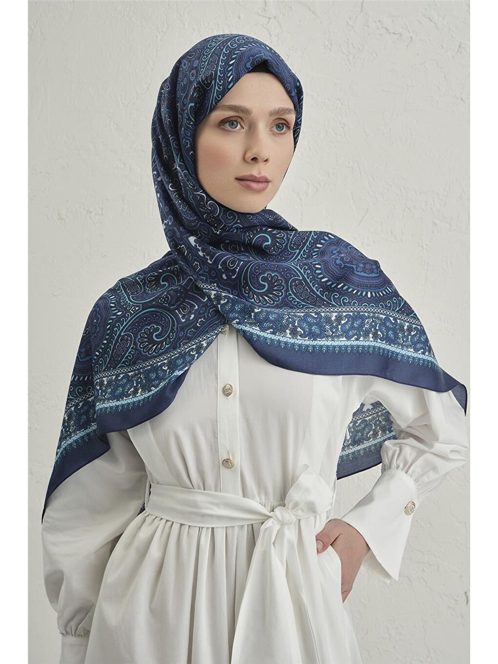 Mavi Premium Pure Etnik Desen Şal 3 06