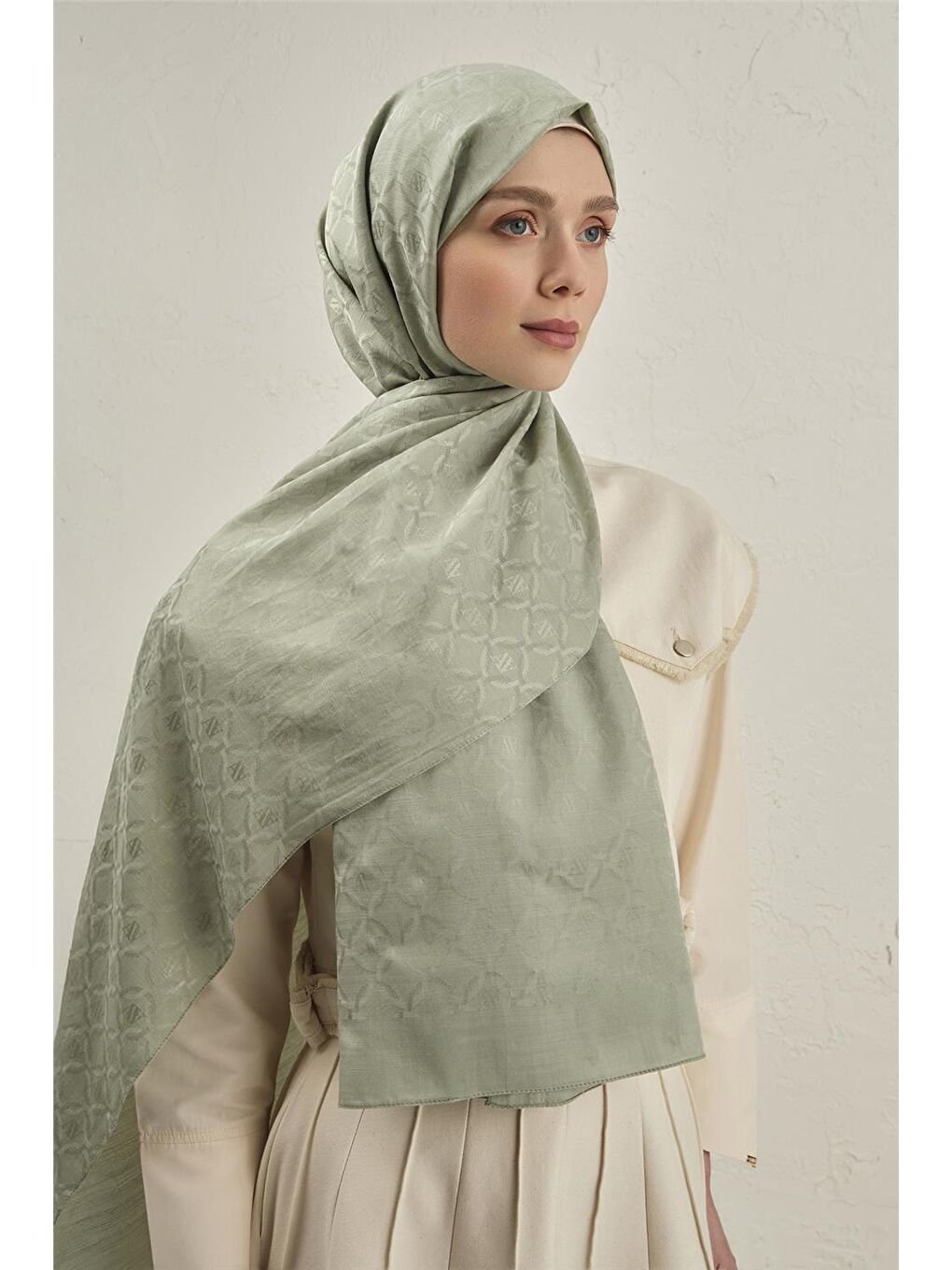Yeşil Pamuk Floş Çapraz Desen Şal 2 51-2