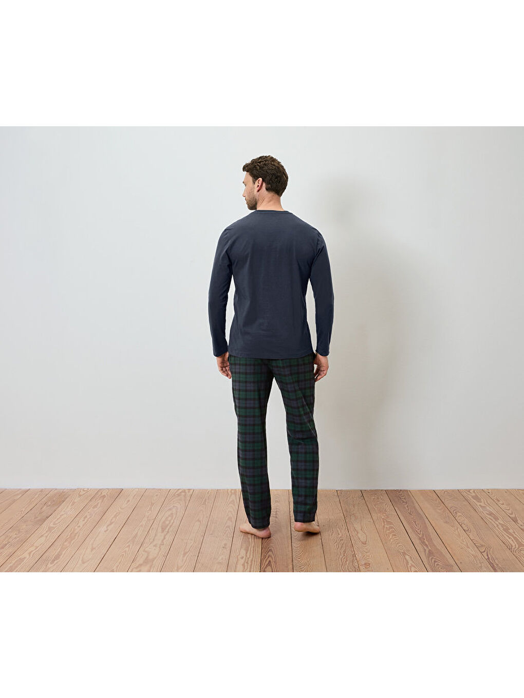 Erkek Pijama Takımı Flanel, Mavi/Kareli-1