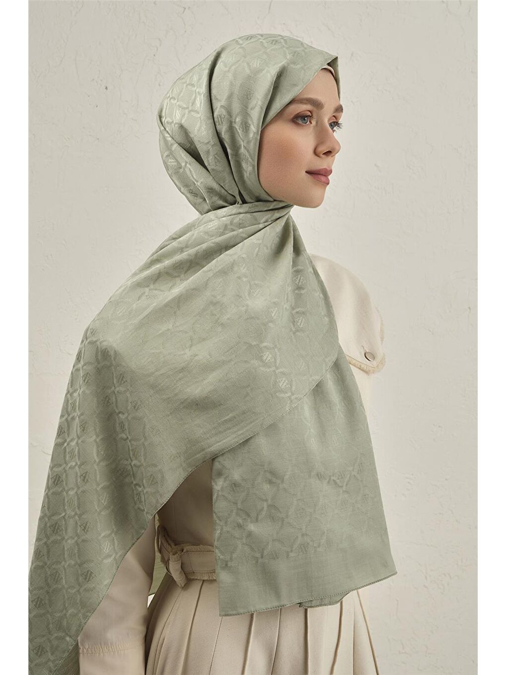 Yeşil Pamuk Floş Çapraz Desen Şal 2 51-3