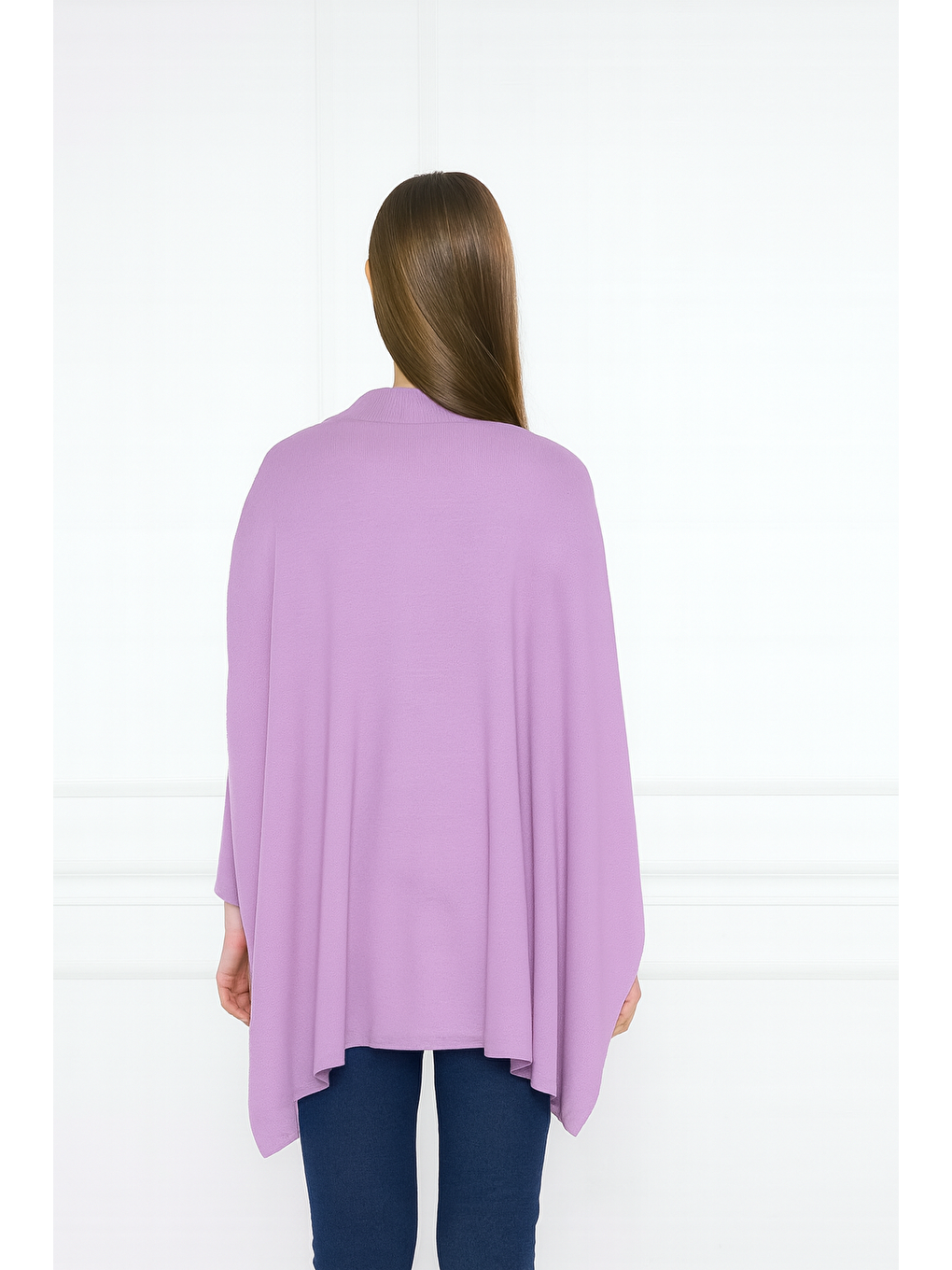 Lila Kadın Yandan Yırtmaçlı Oversize Panço Kazak-4