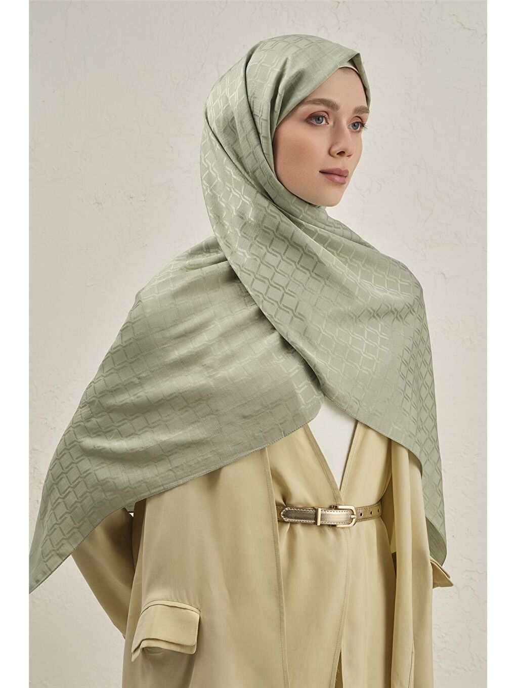 Yeşil Pamuk Floş Çapraz Desen Şal 2 51-4