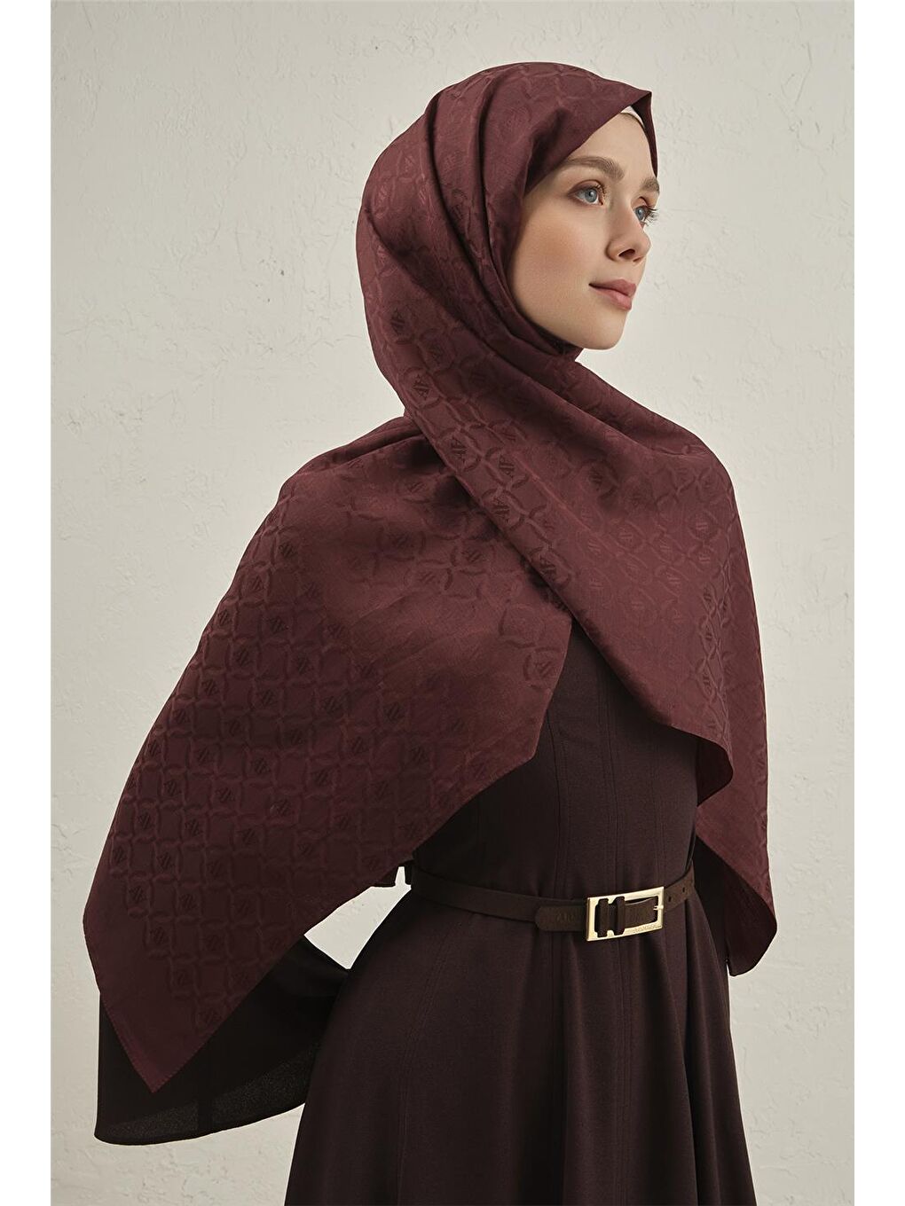 Bordo Pamuk Floş Monogram Zincir Şal 1 32-1