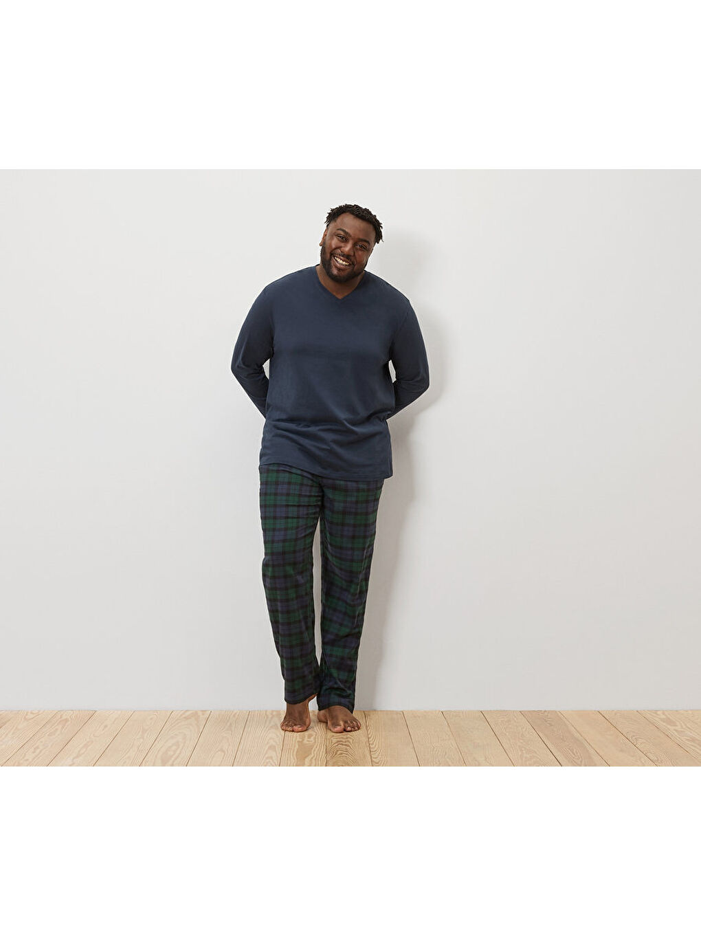 Erkek Pijama Takımı Flanel, Mavi/Kareli-2