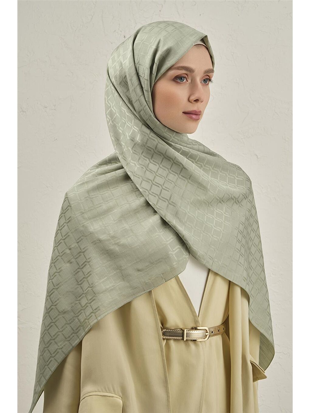 Yeşil Pamuk Floş Çapraz Desen Şal 2 51-5
