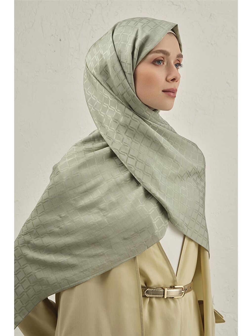 Yeşil Pamuk Floş Çapraz Desen Şal 2 51-6