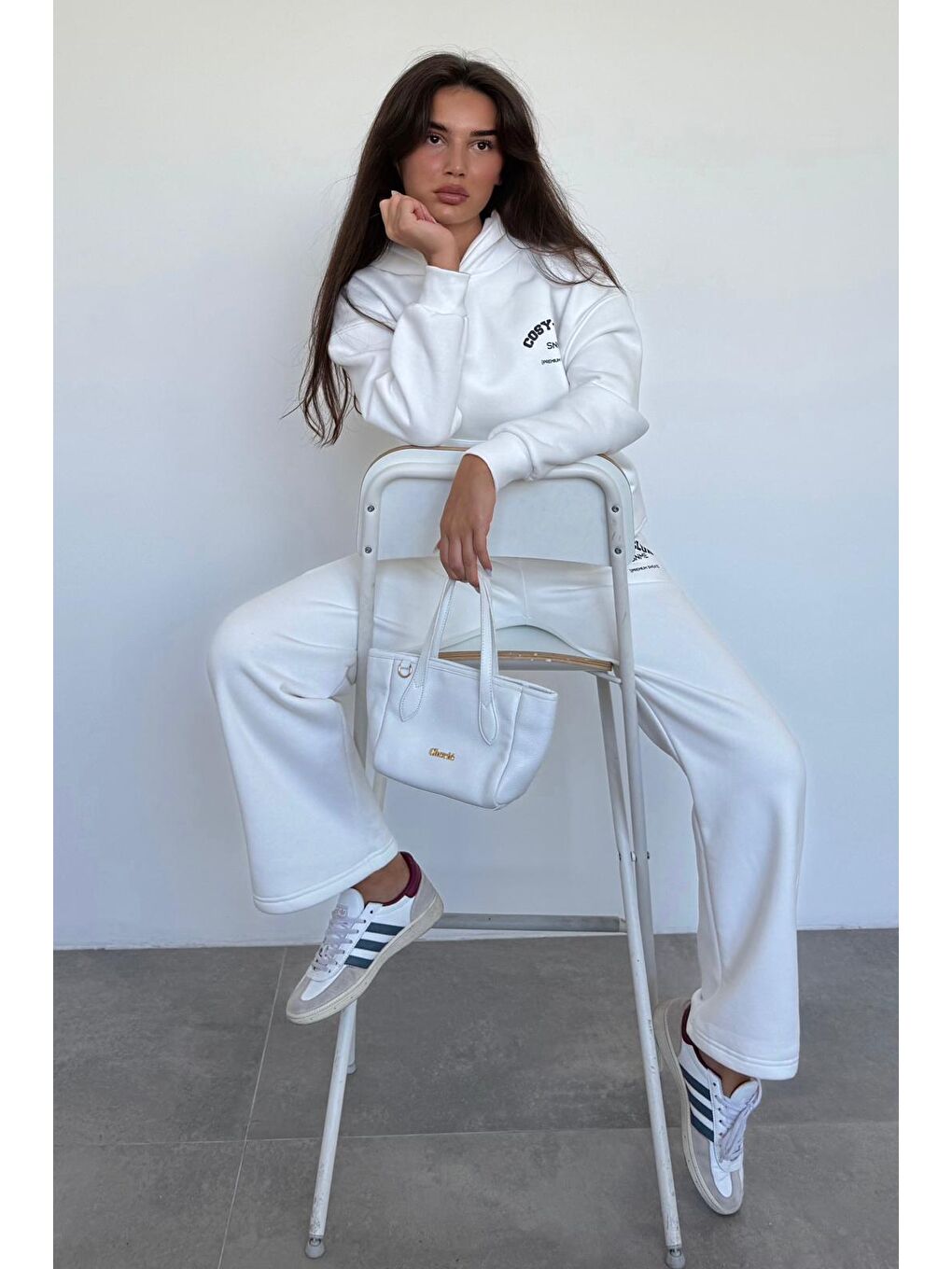 Ekru Kapüşonlu Baskılı Kadın Eşofman Takımı Mg2524-9
