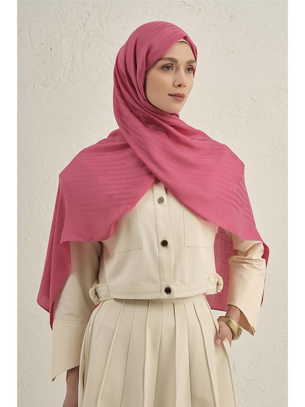 Pembe Lyocell Viscon Stripes Şal 2 37