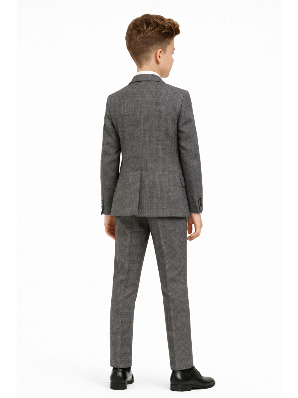 Gri Erkek Çocuk Slim Fit Dokulu Çizgili Klasik Takım Elbise Ak197-198-3