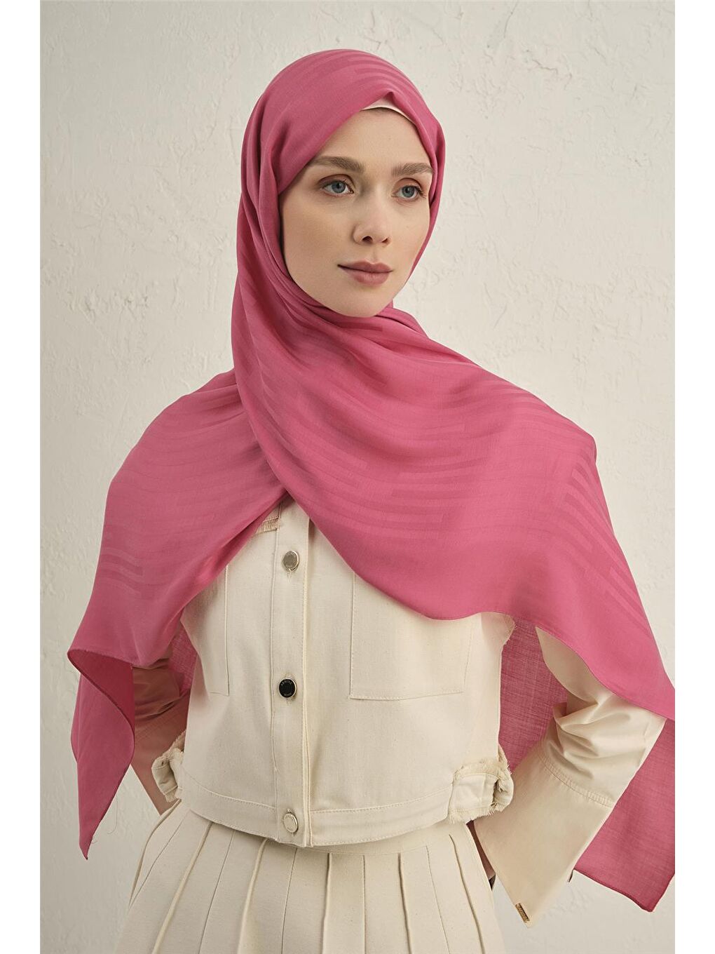 Pembe Lyocell Viscon Stripes Şal 2 37-1