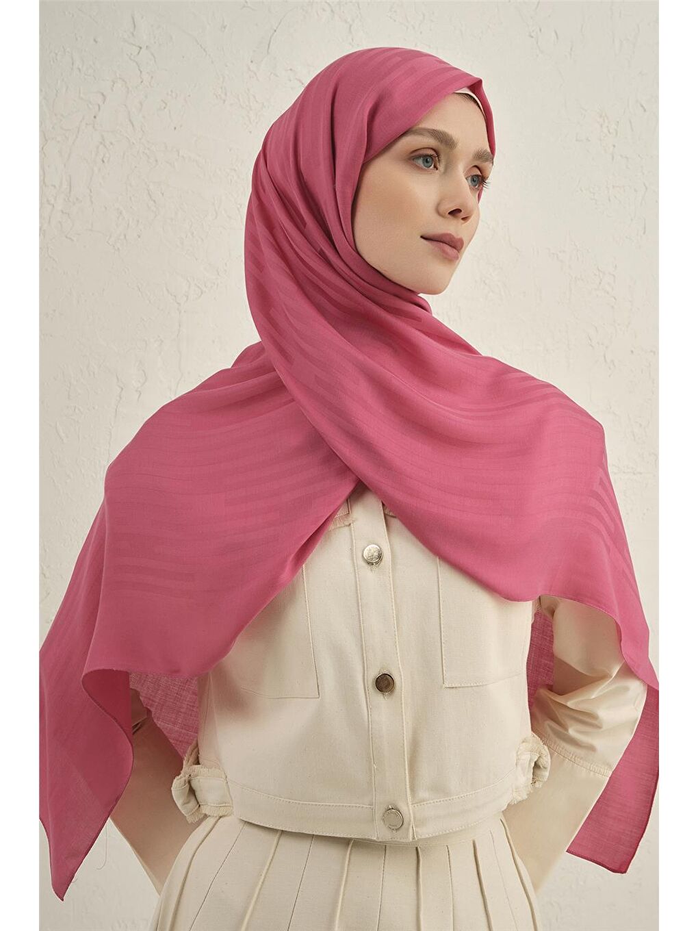 Pembe Lyocell Viscon Stripes Şal 2 37-2