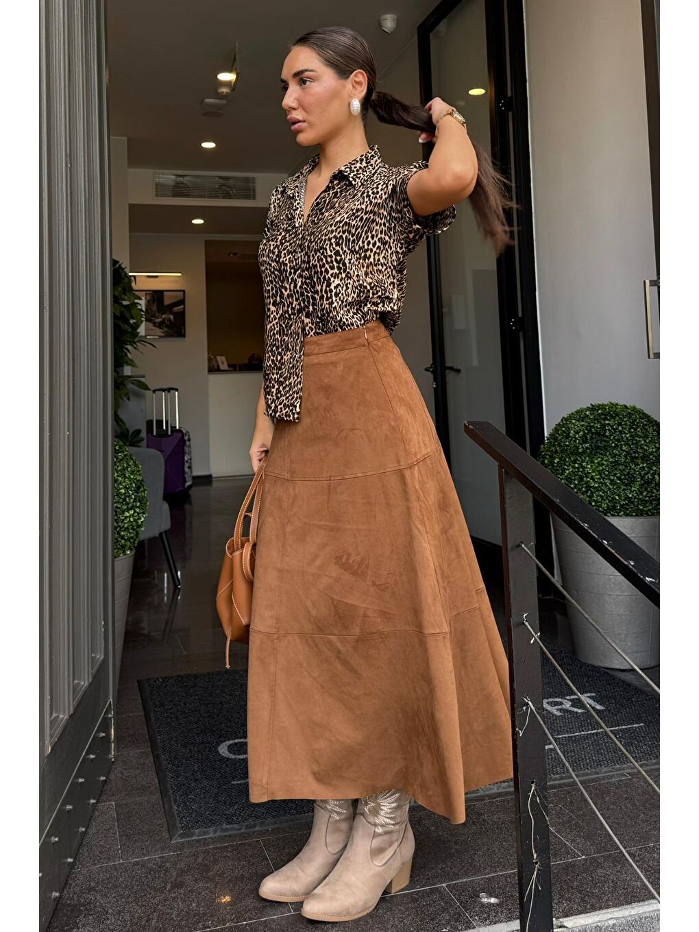 Kahverengi Süet Uzun Etek Mg2549-6