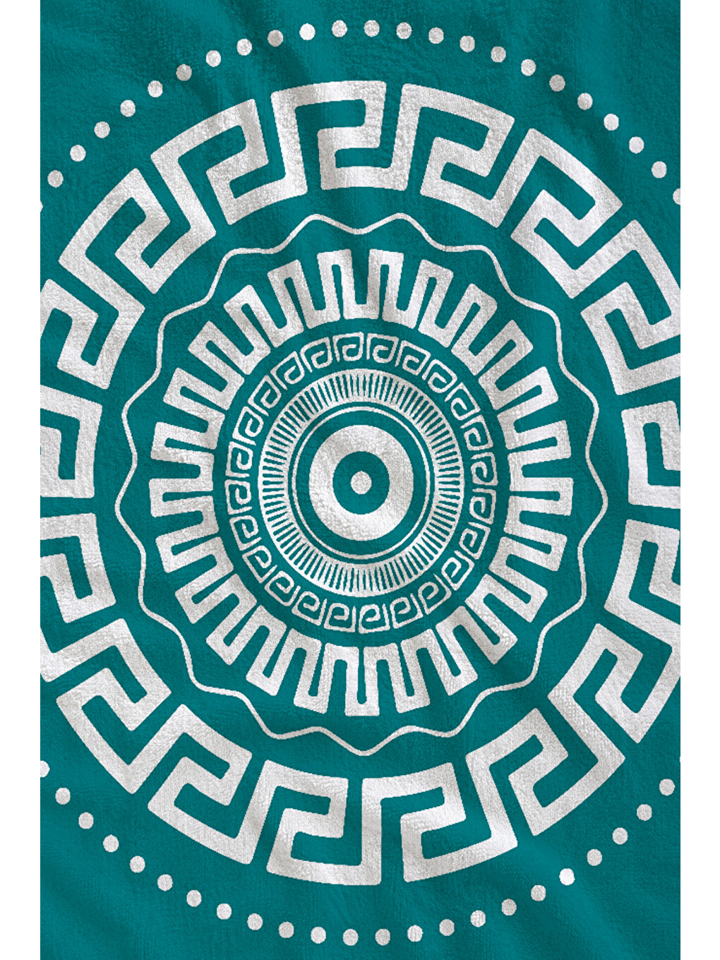 Turkuaz Beyaz Yunan Anahtarı Mandala Desenli 70x150 Cm Dijital Baskılı Plaj Ve Banyo Havlusu-1