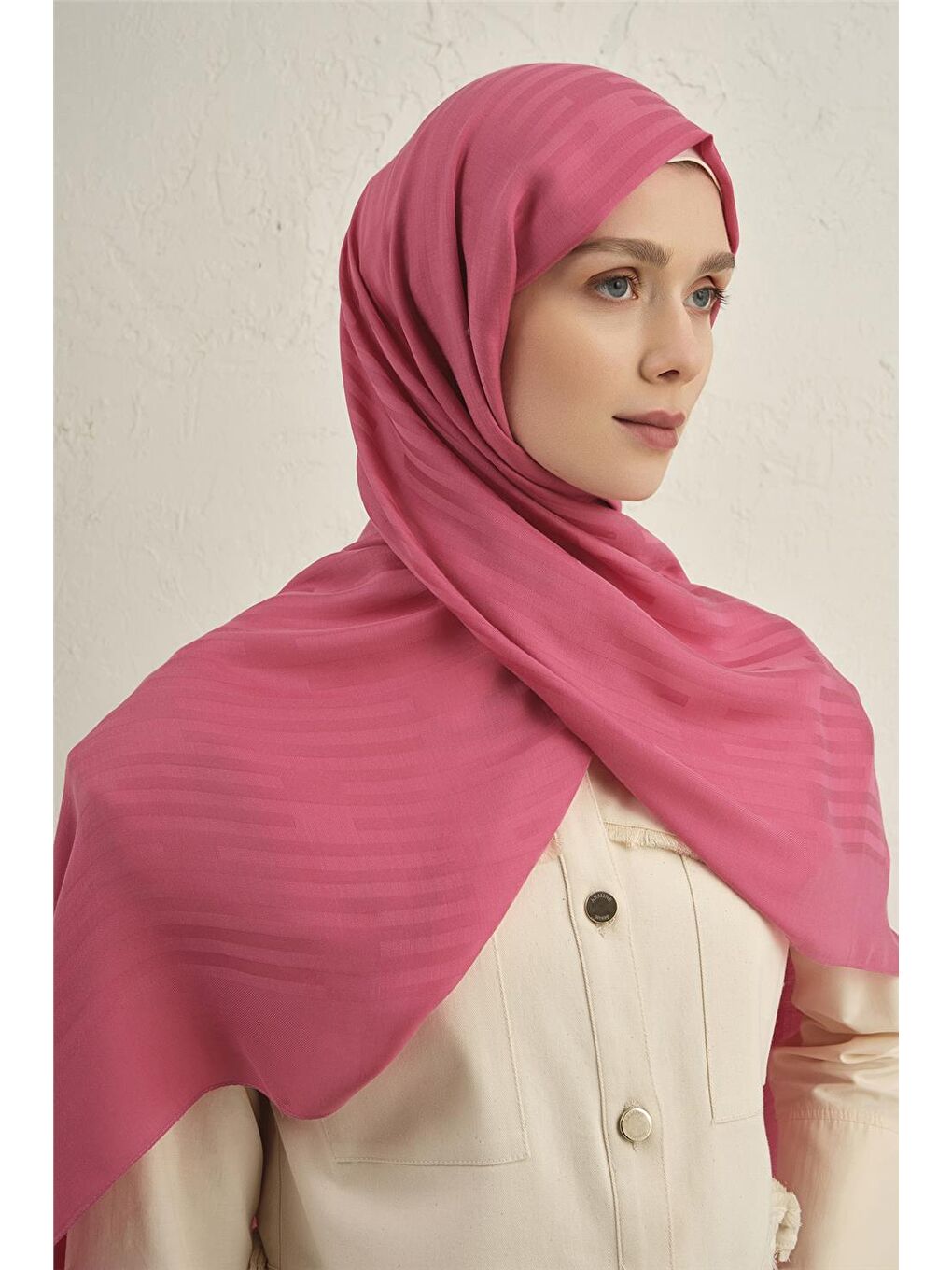 Pembe Lyocell Viscon Stripes Şal 2 37-3