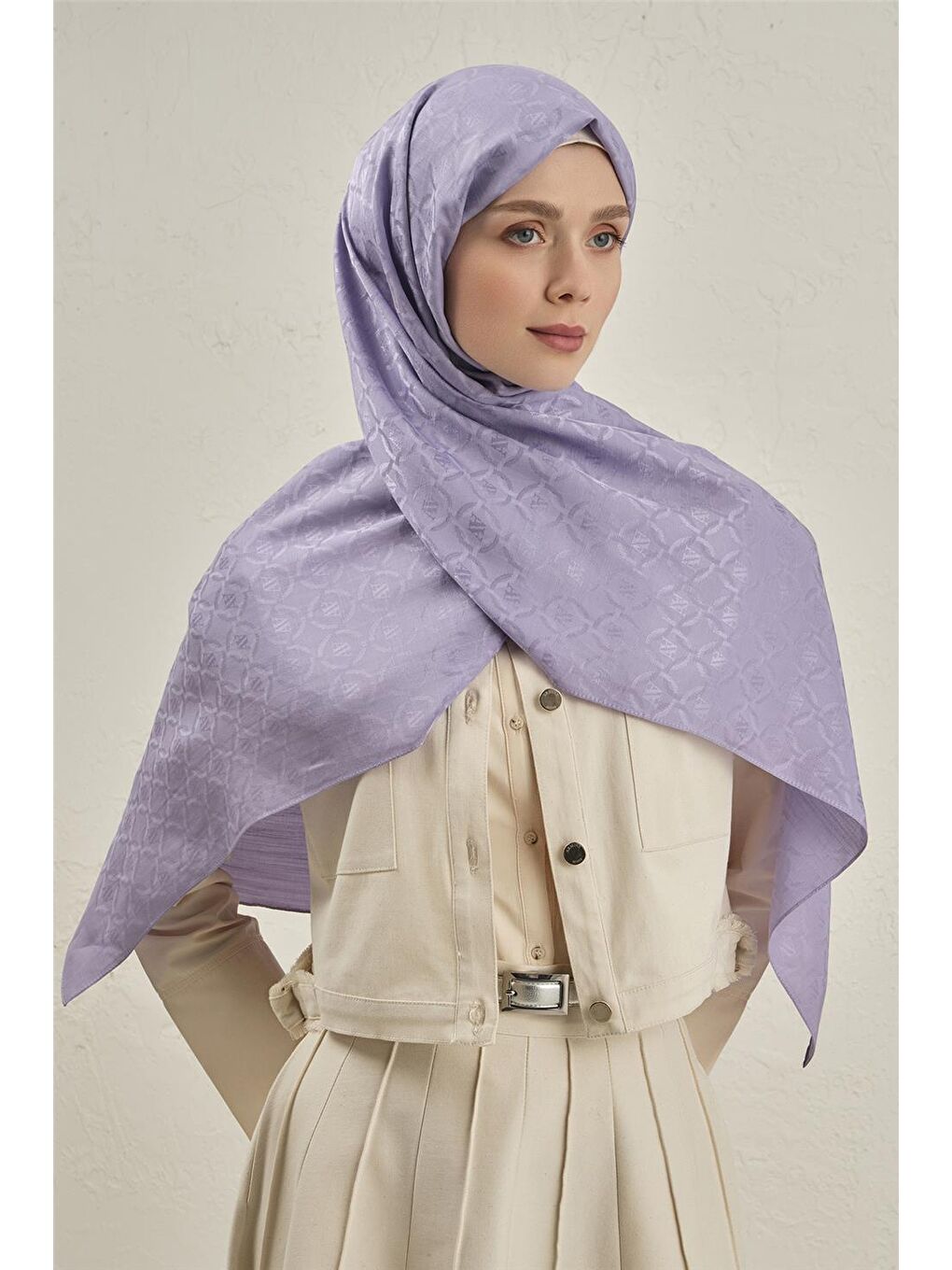 Lila Pamuk Floş Monogram Zincir Şal 1 44-1