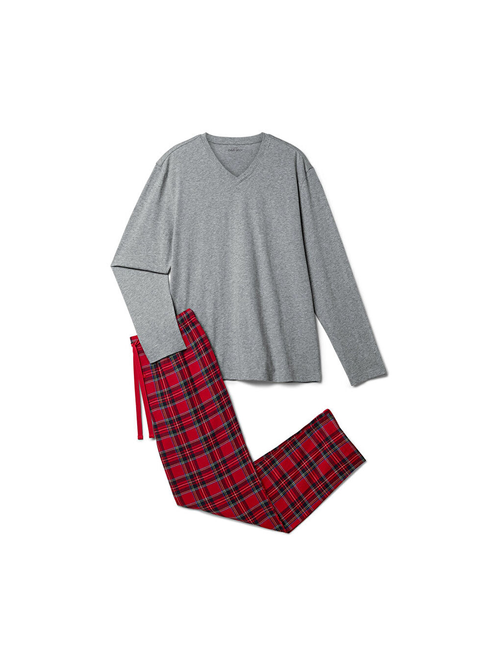 Erkek Pijama Takımı, Flanel, Gri/Kareli-3