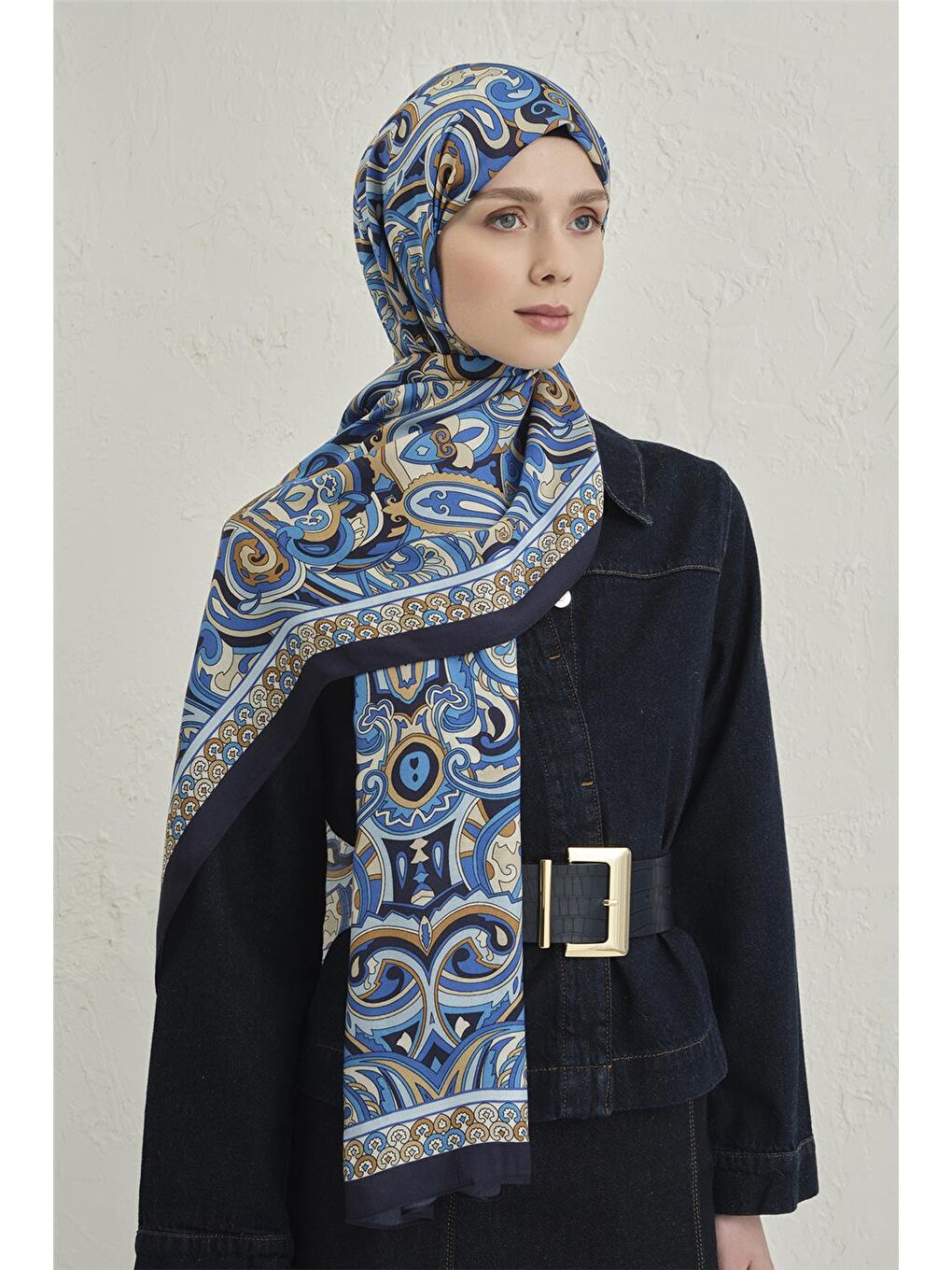 Mavi Premium Pure Etnik Desen Şal 2 04