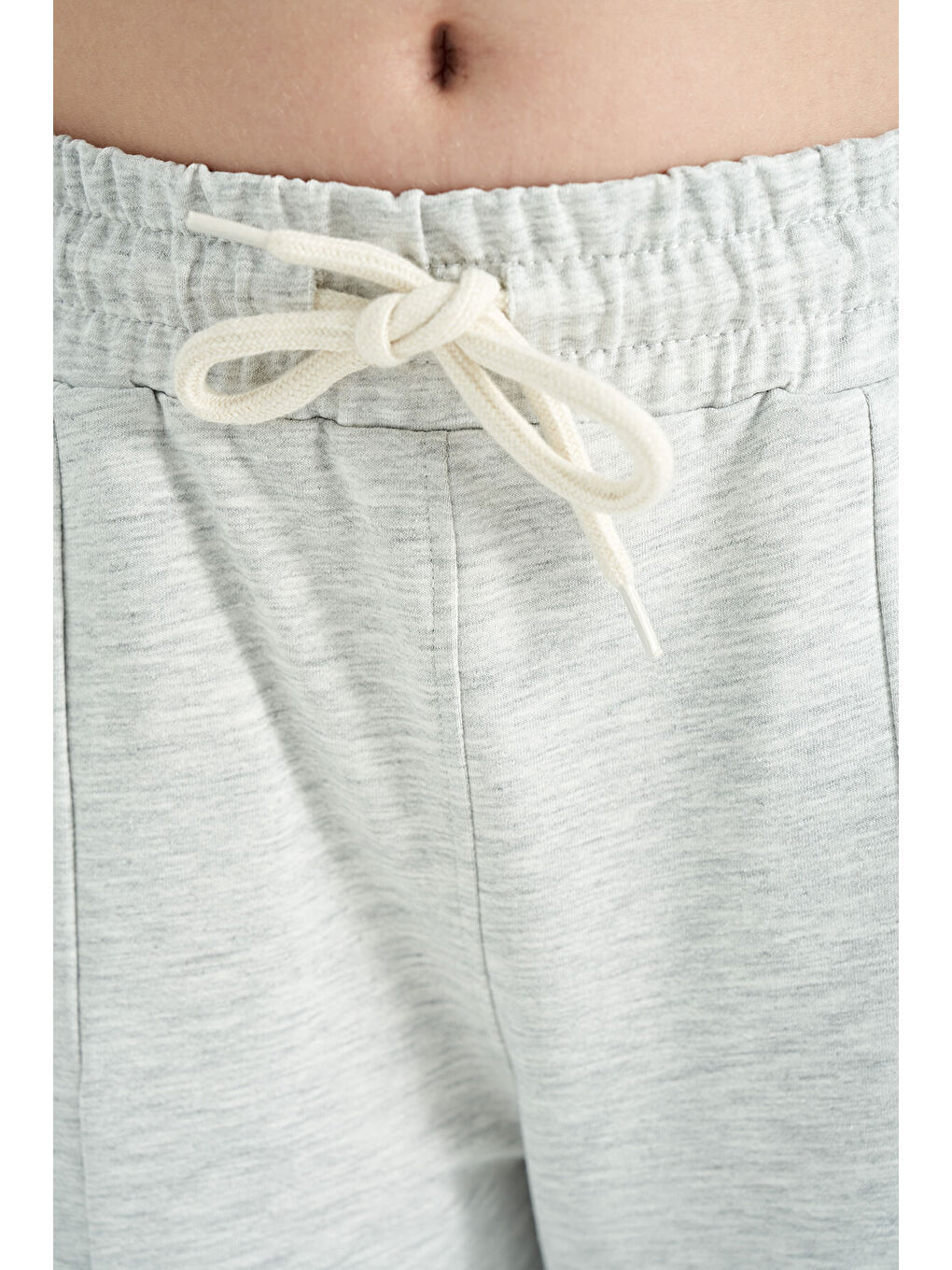 Beyaz Kar Melanj Yazı Nakış Detaylı Bağcıklı Rahat Kalıp Kız Çocuk Eşofman Alt - 75121-4