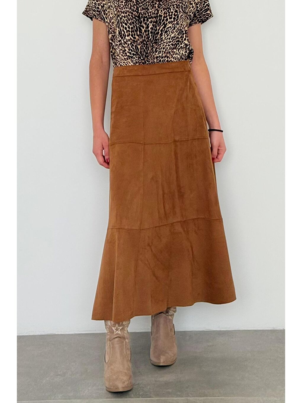 Kahverengi Süet Uzun Etek Mg2549-7