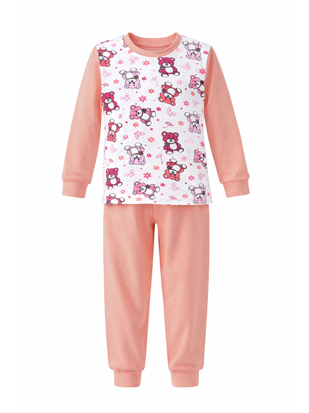 Kırmızı Kız Çocuk Pamuklu Desenli Pijama Takımı 6068-07 Gül Kurusu01-3