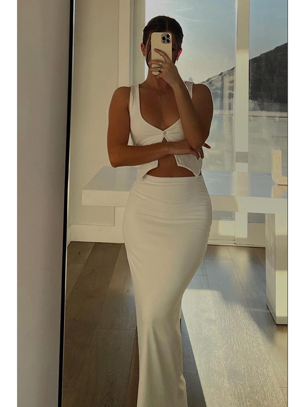 Ekru Maxi Basic Etek Mg1890-2