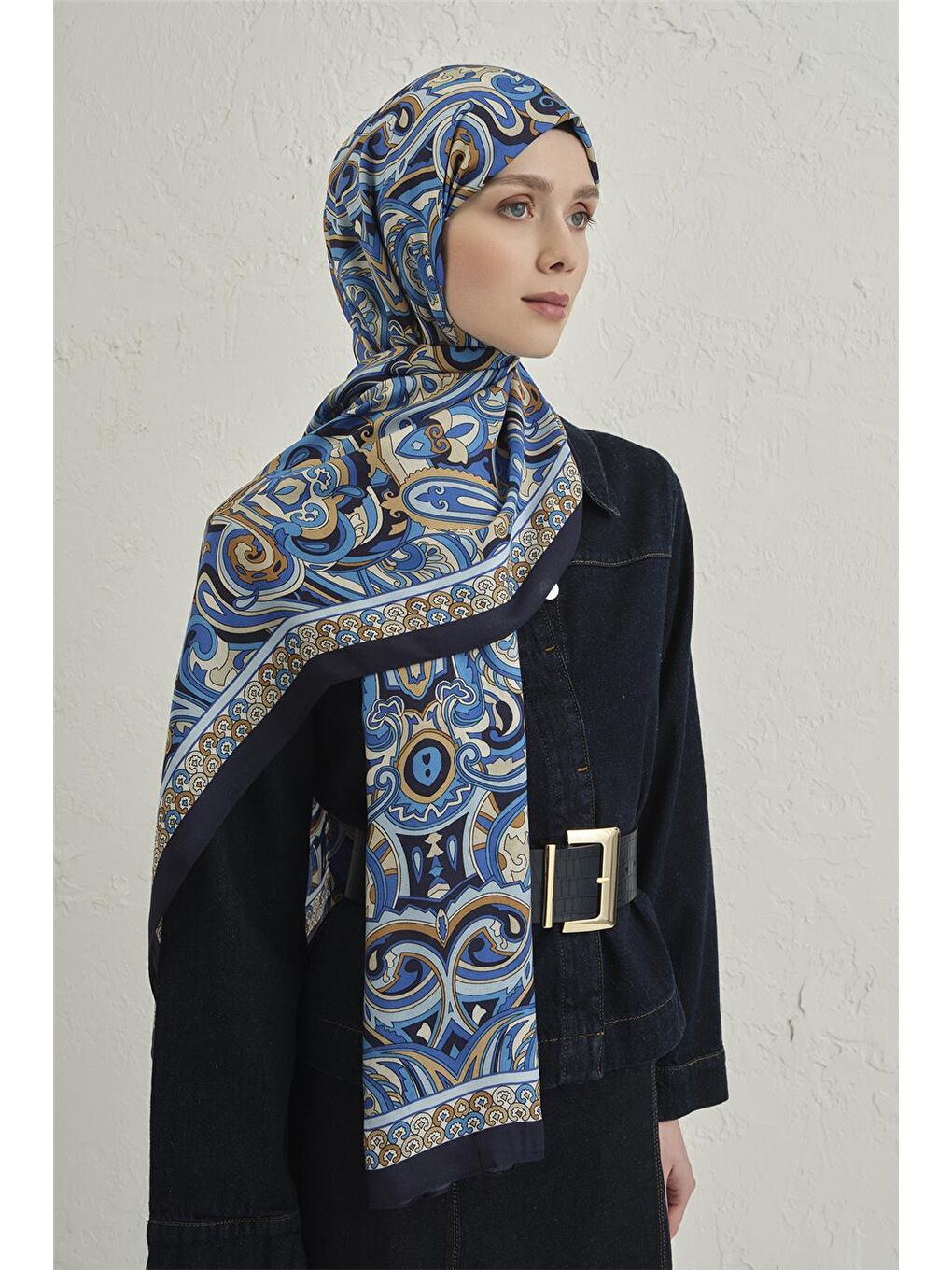 Mavi Premium Pure Etnik Desen Şal 2 04-1