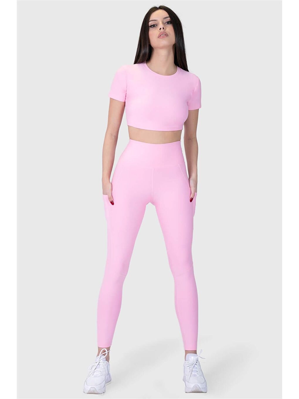 Superstacy Pembe Kısa Kol Spor Pembe Crop Top - 1