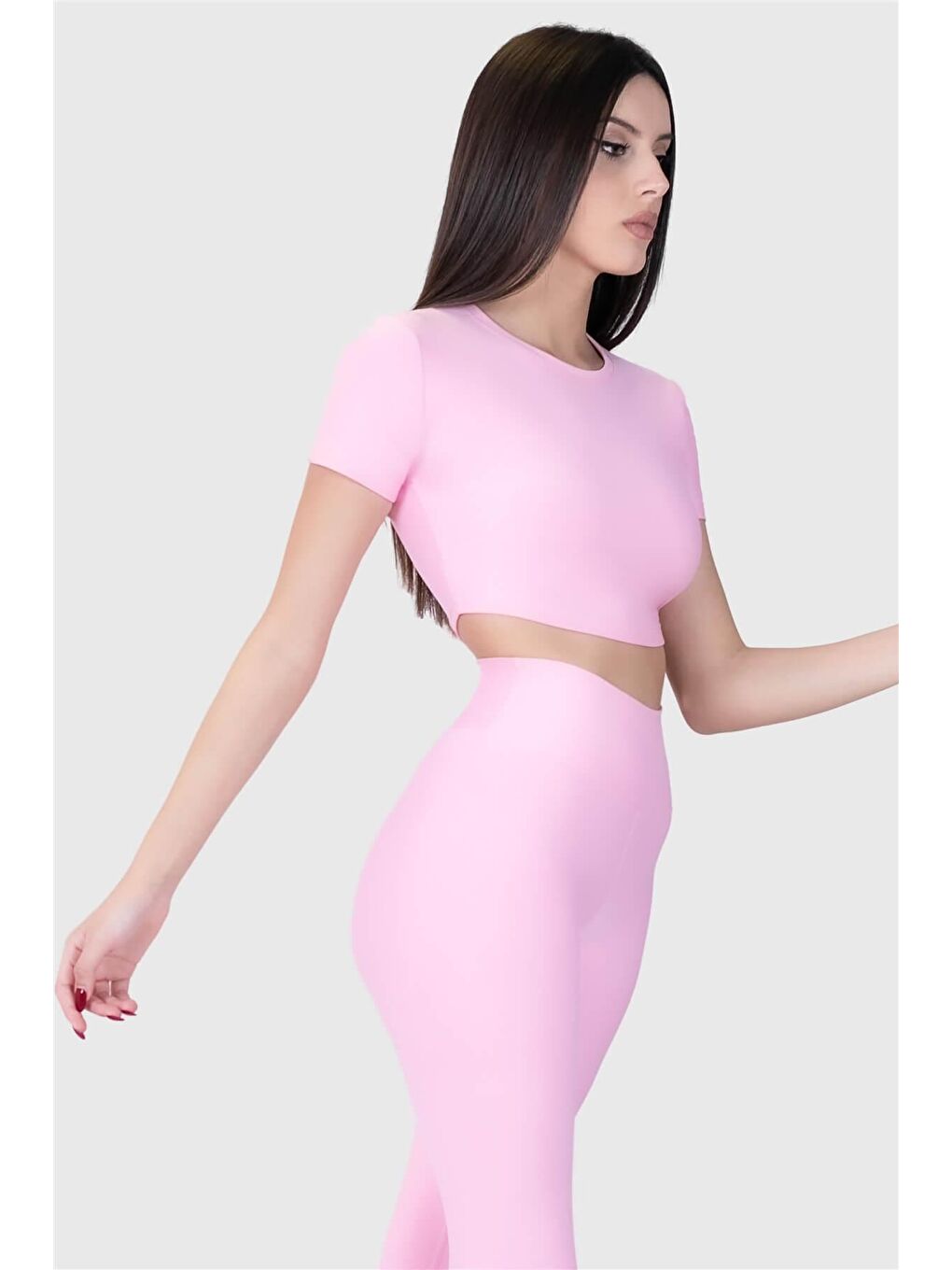 Superstacy Pembe Kısa Kol Spor Pembe Crop Top - 2