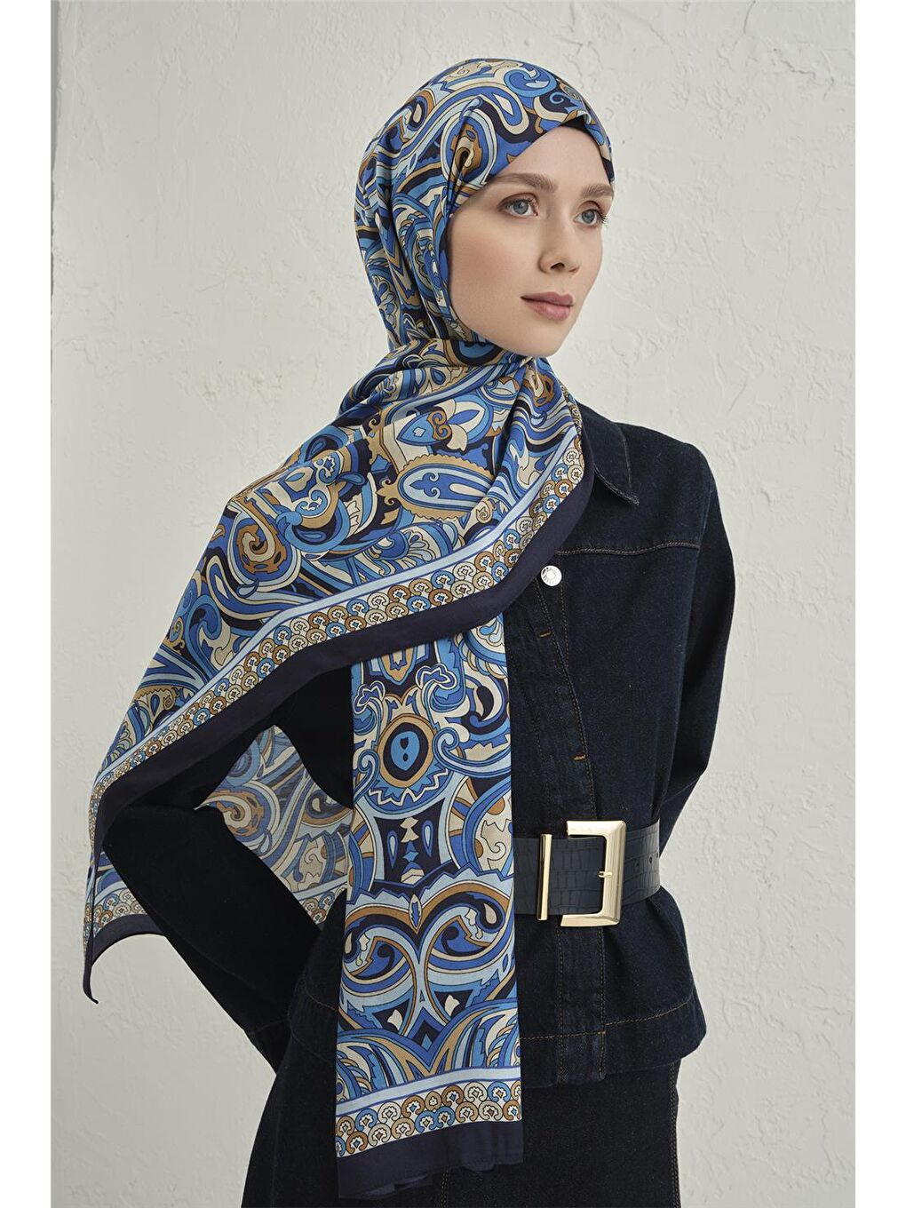 Mavi Premium Pure Etnik Desen Şal 2 04-2