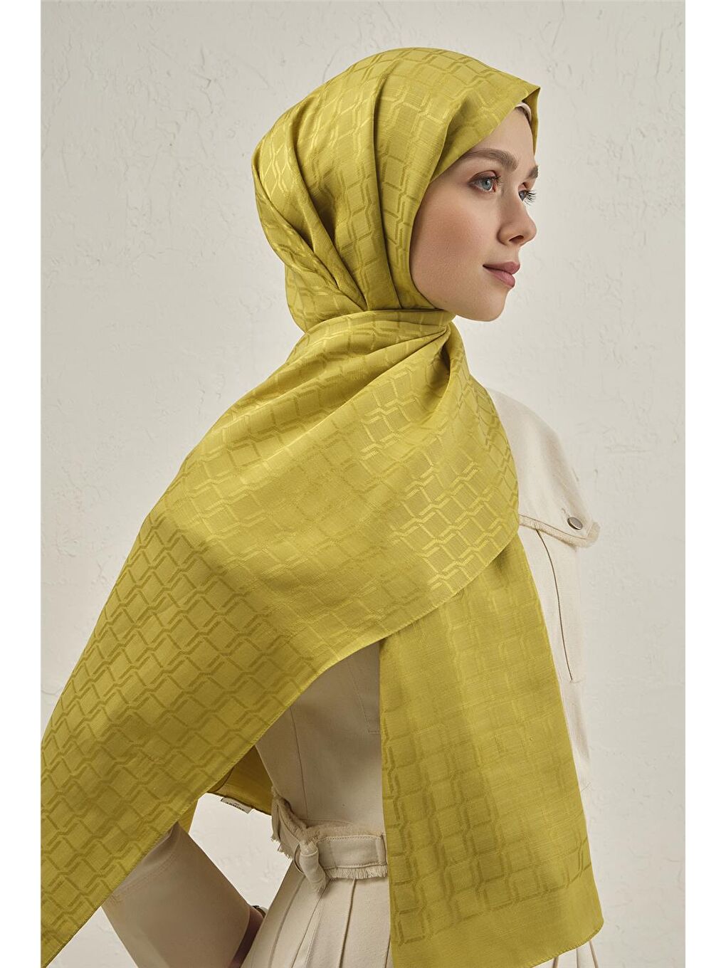 Sarı Pamuk Floş Çapraz Desen Şal 2 54