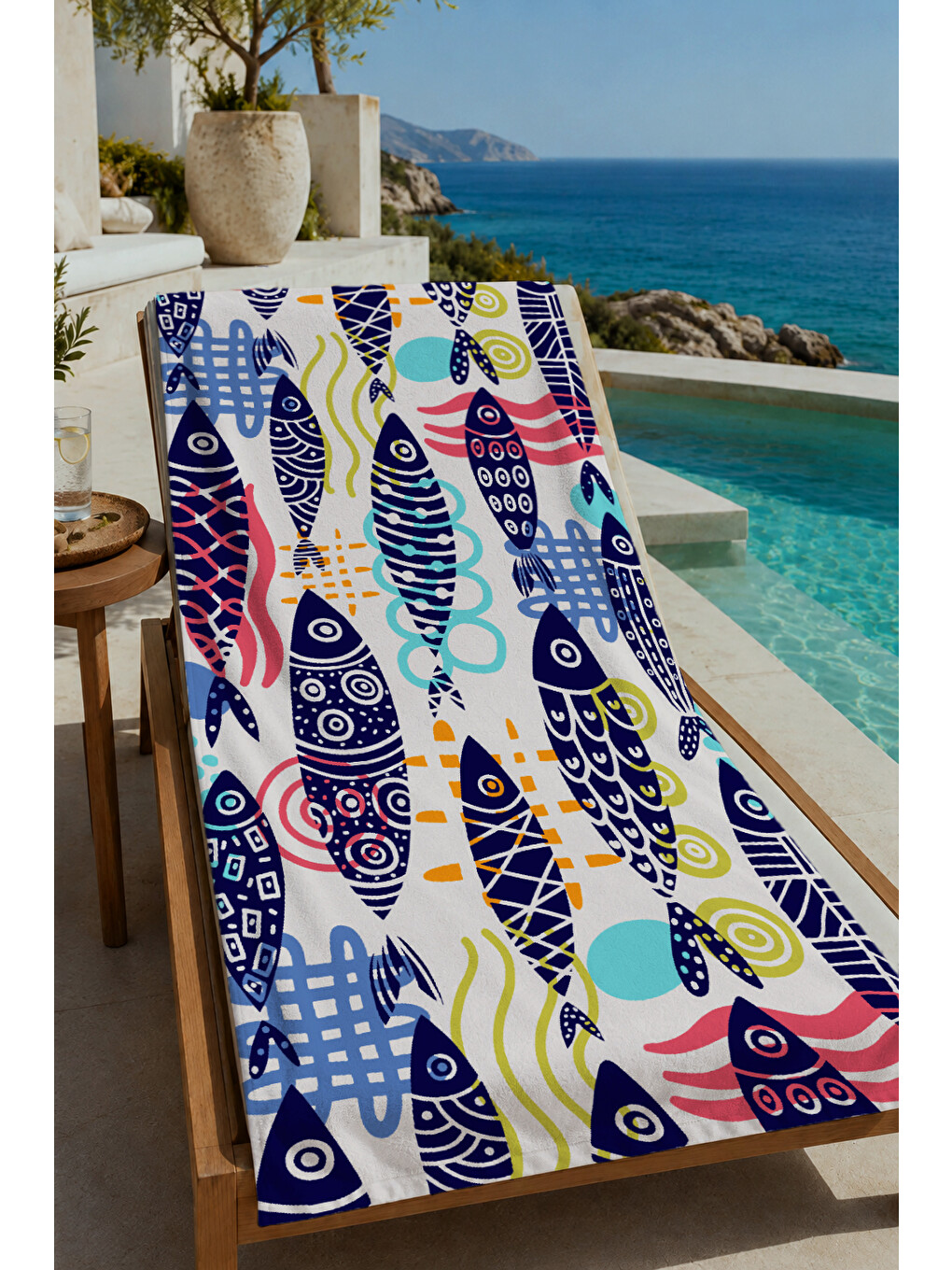 Pembe Renkli Balık Desenli 70x150 Cm Dijital Baskılı Plaj Ve Banyo Havlusu