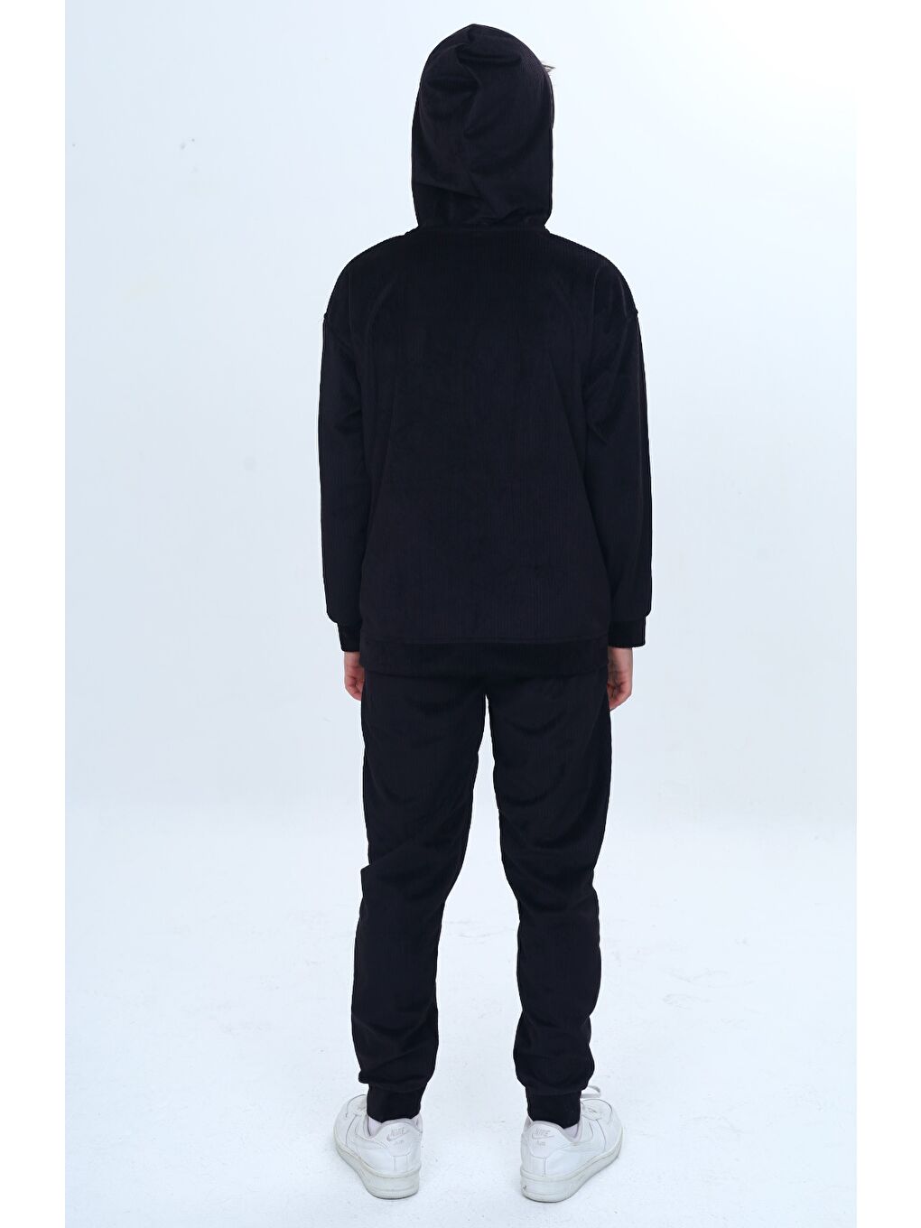 Siyah Erkek Çocuk 2'li Takım Kapüşonlu Fermuarlı Sweatshirt & Beli Paçası Lastikli Jogger Eşofman Altı - K-4