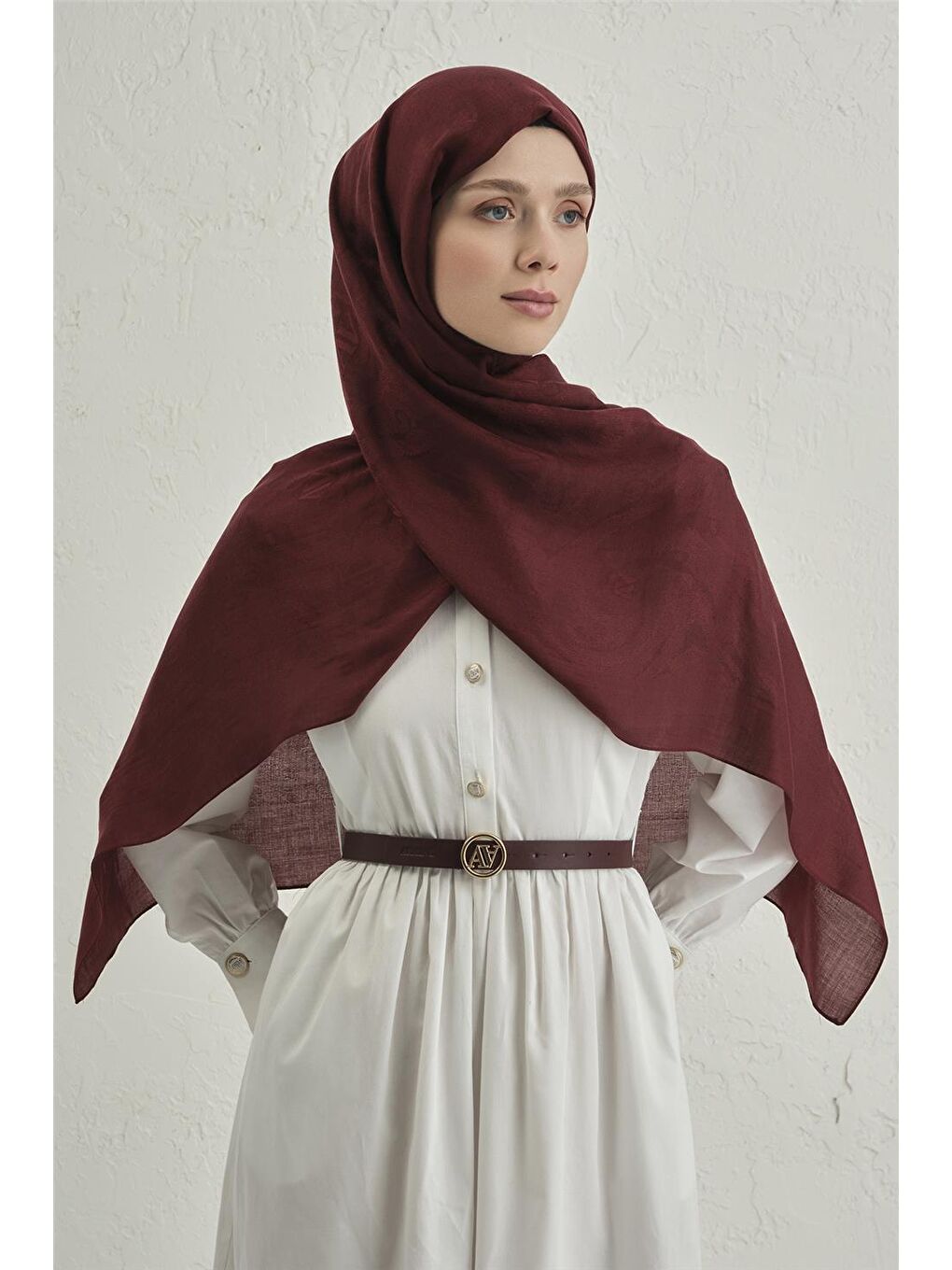 Bordo Woolair Dalga Monogram Şal 1 32