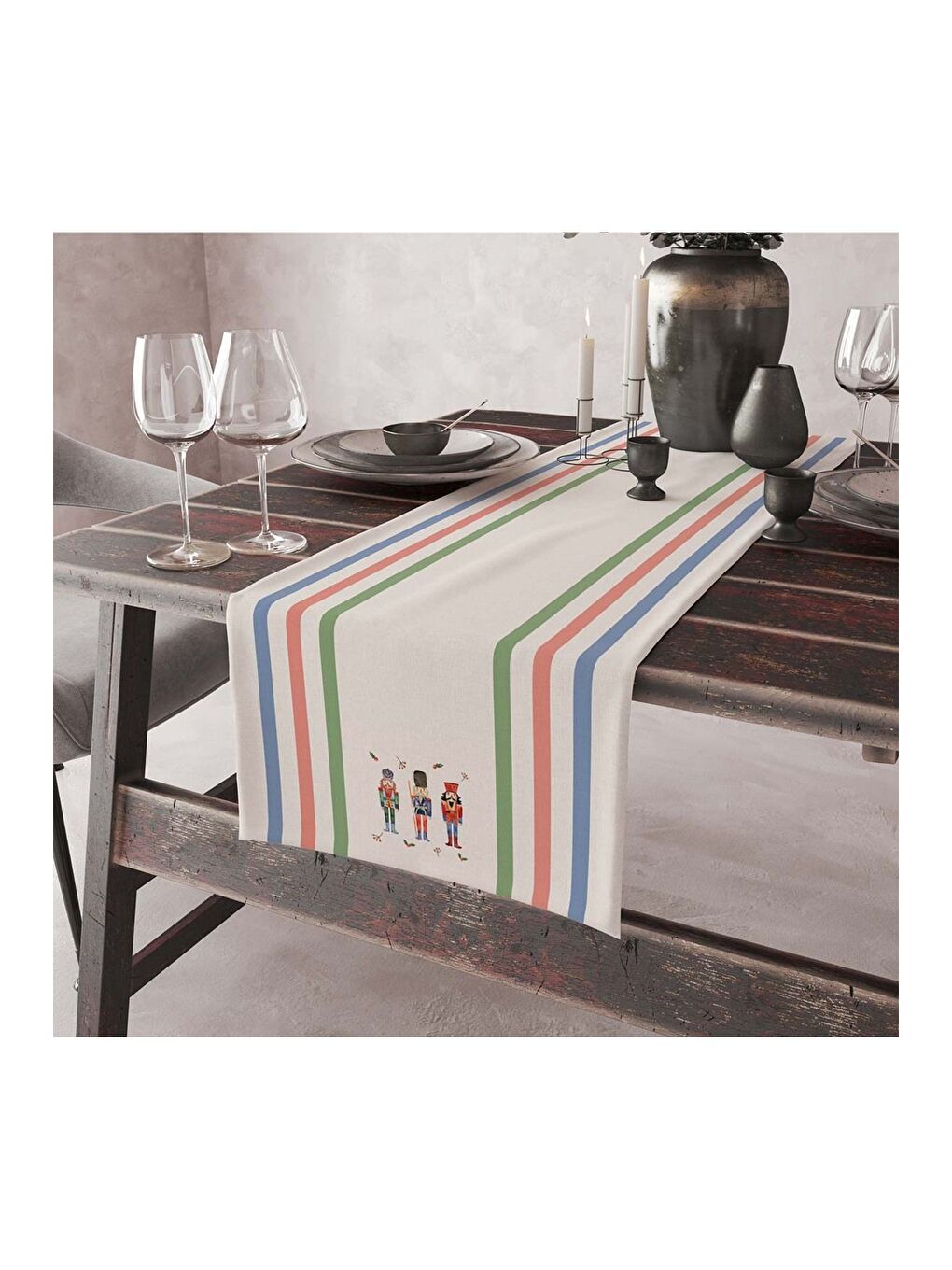 Beyaz Sade Modern Tasarımlı Kurşun Adam  Desenli Dijital Baskılı 45x140 Dekoratif Runner