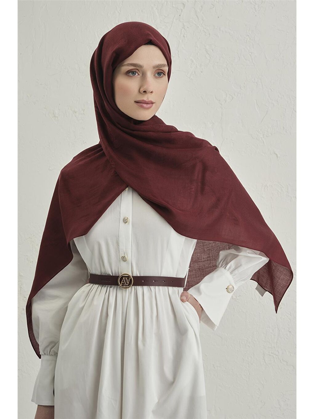 Bordo Woolair Dalga Monogram Şal 1 32-1