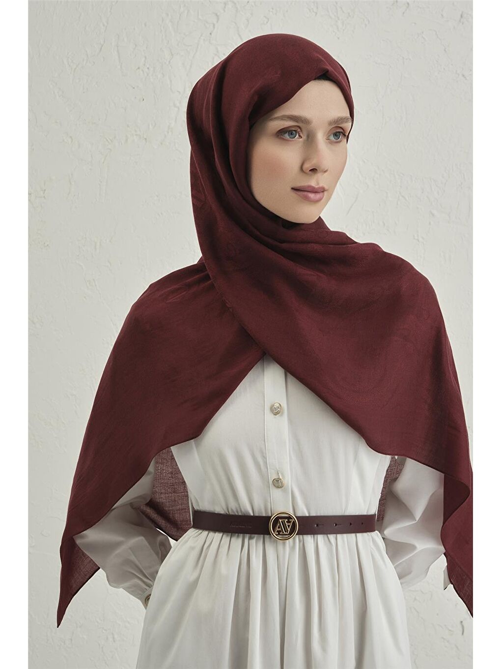 Bordo Woolair Dalga Monogram Şal 1 32-2