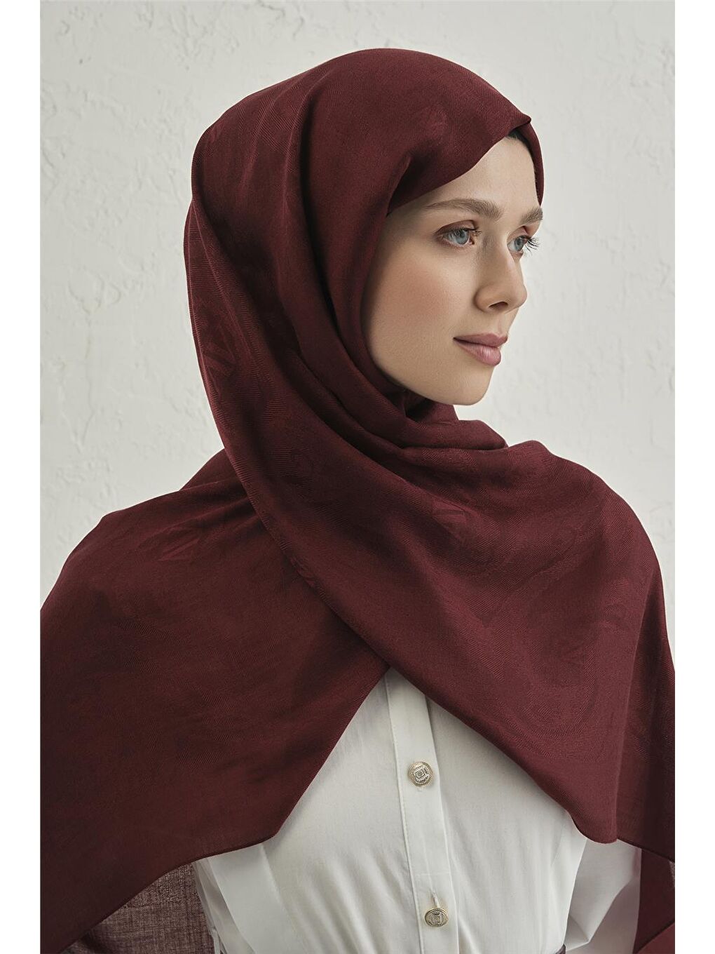 Bordo Woolair Dalga Monogram Şal 1 32-3