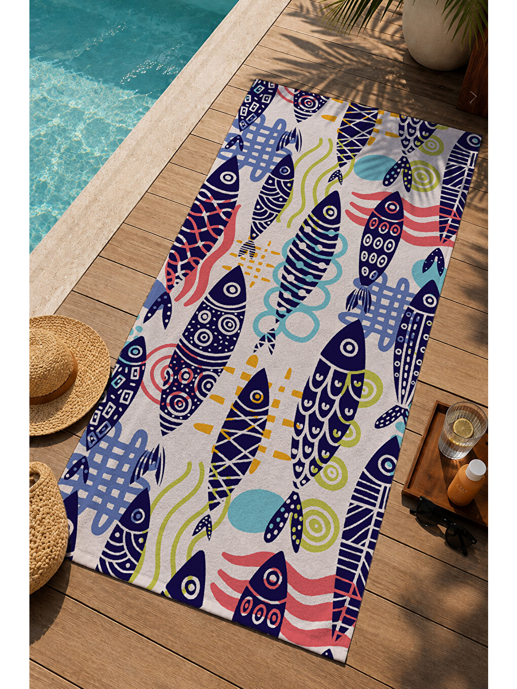 Pembe Renkli Balık Desenli 70x150 Cm Dijital Baskılı Plaj Ve Banyo Havlusu-2