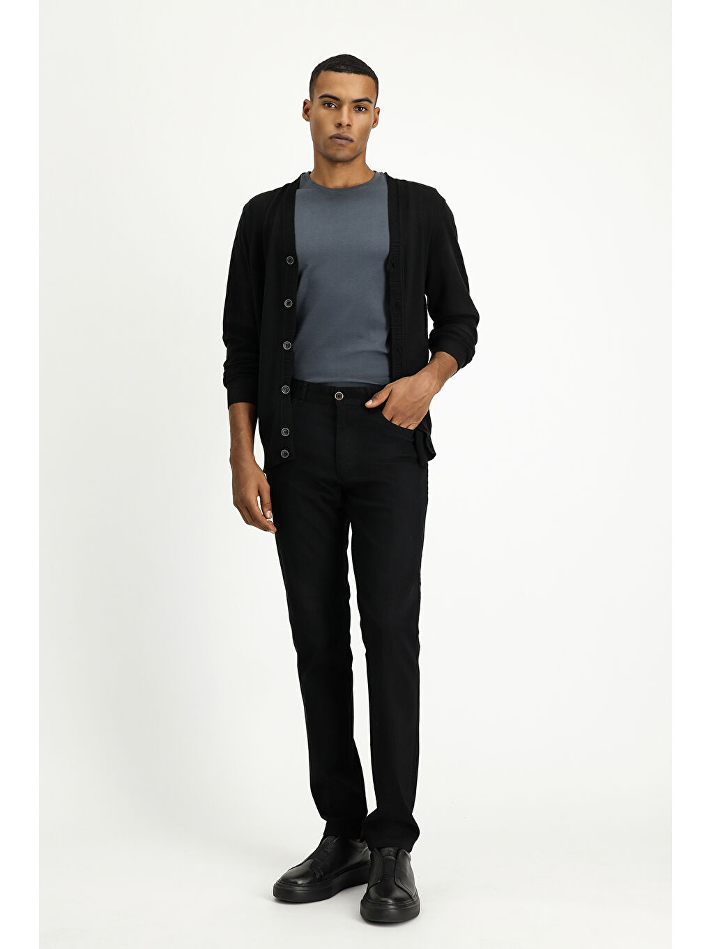 Siyah Regular Fit Elastanlı Kanvas / Chino Pantolon