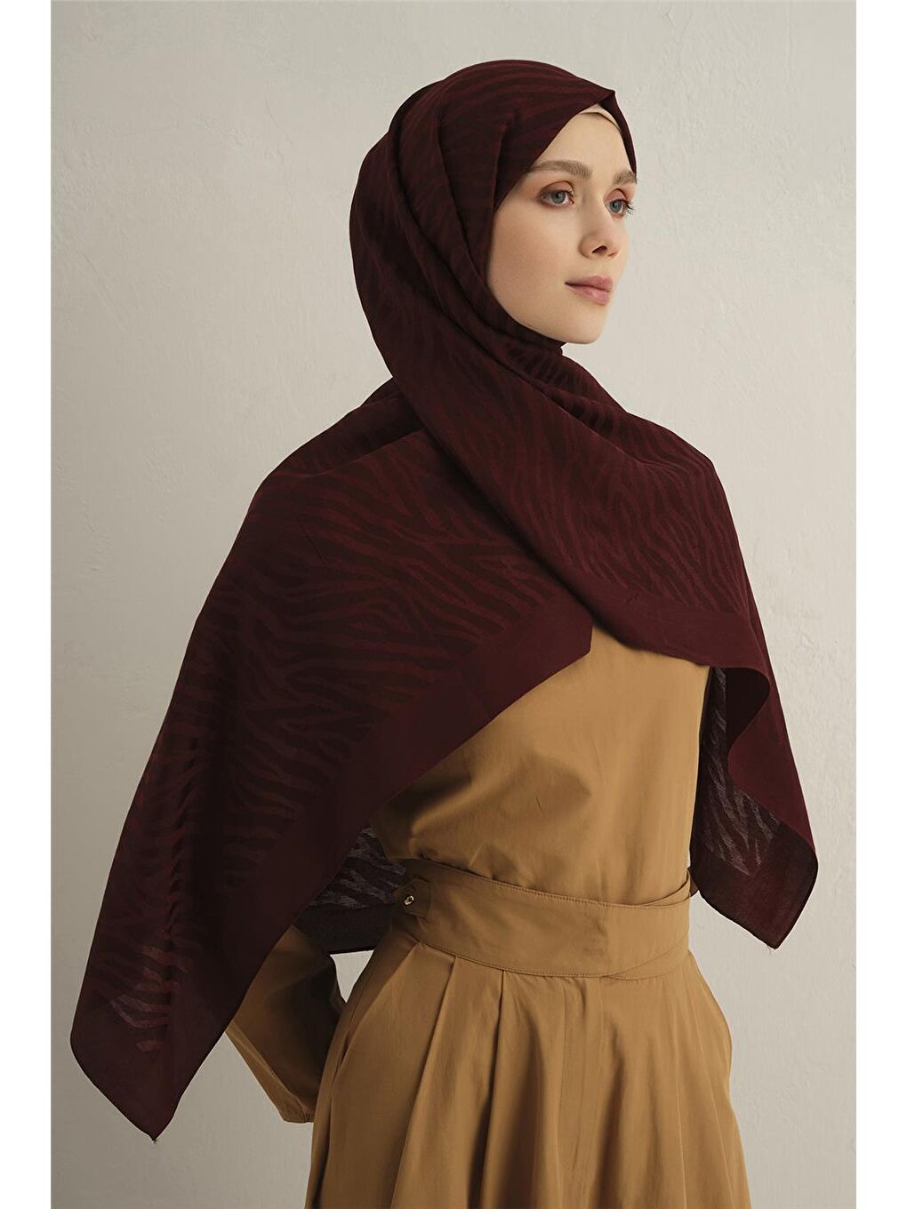 Bordo Pamora Zebra Desen Şal 1 32