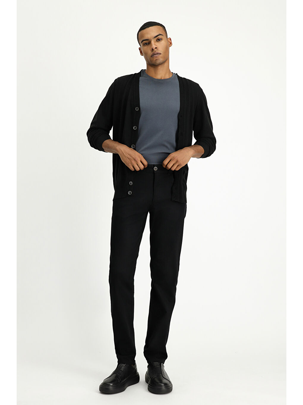 Siyah Regular Fit Elastanlı Kanvas / Chino Pantolon-1