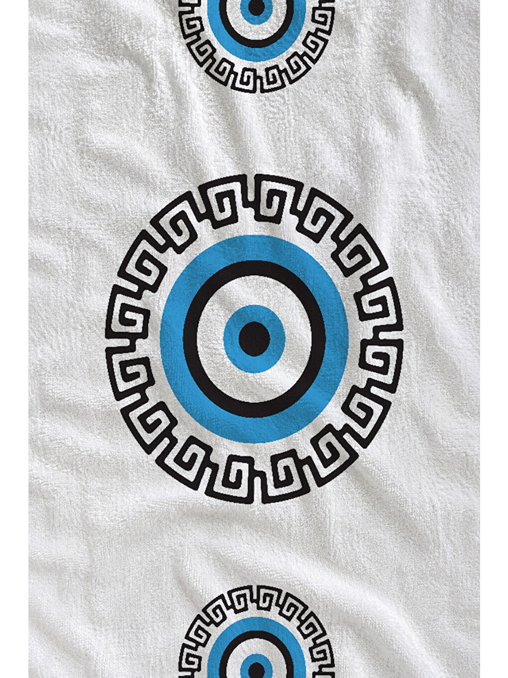 Beyaz Turkuaz Nazar Boncuğu Desenli 70x150 Cm Dijital Baskılı Plaj Ve Banyo Havlusu-1