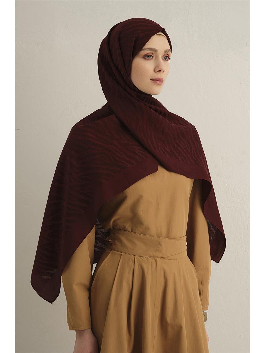 Bordo Pamora Zebra Desen Şal 1 32-1