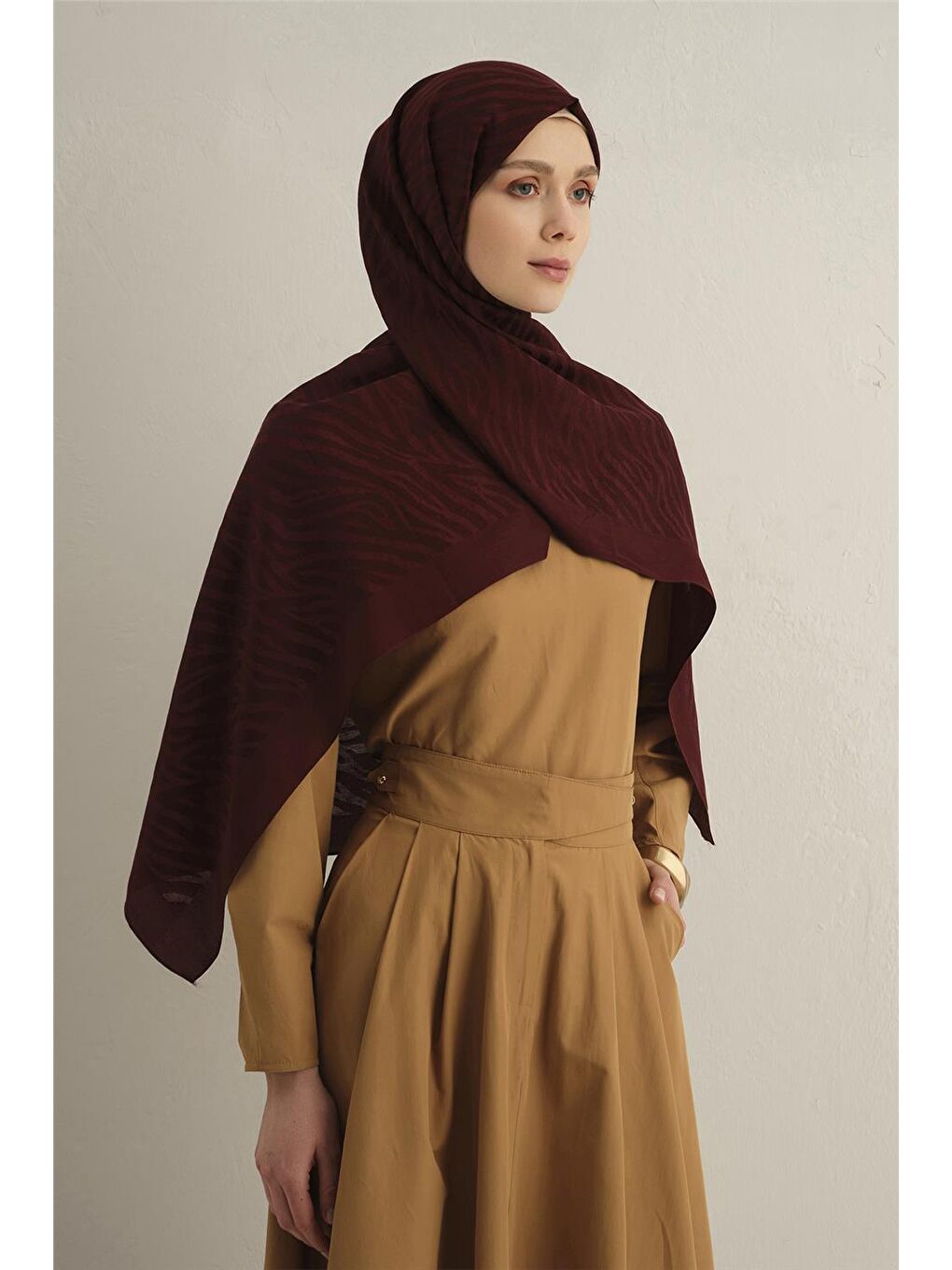 Bordo Pamora Zebra Desen Şal 1 32-2