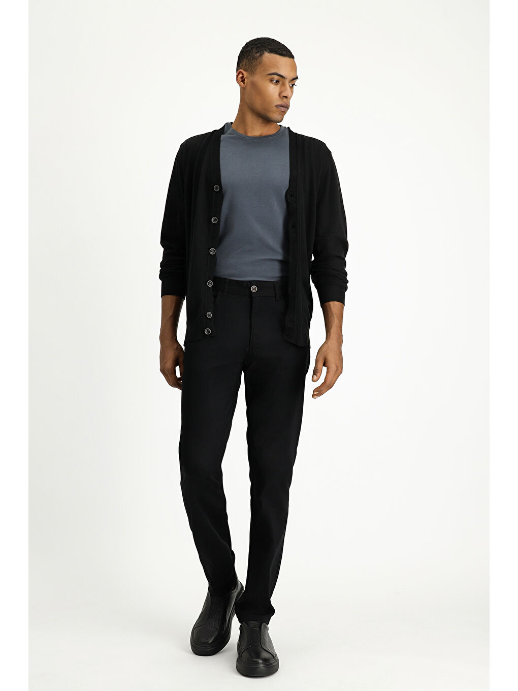 Siyah Regular Fit Elastanlı Kanvas / Chino Pantolon-2