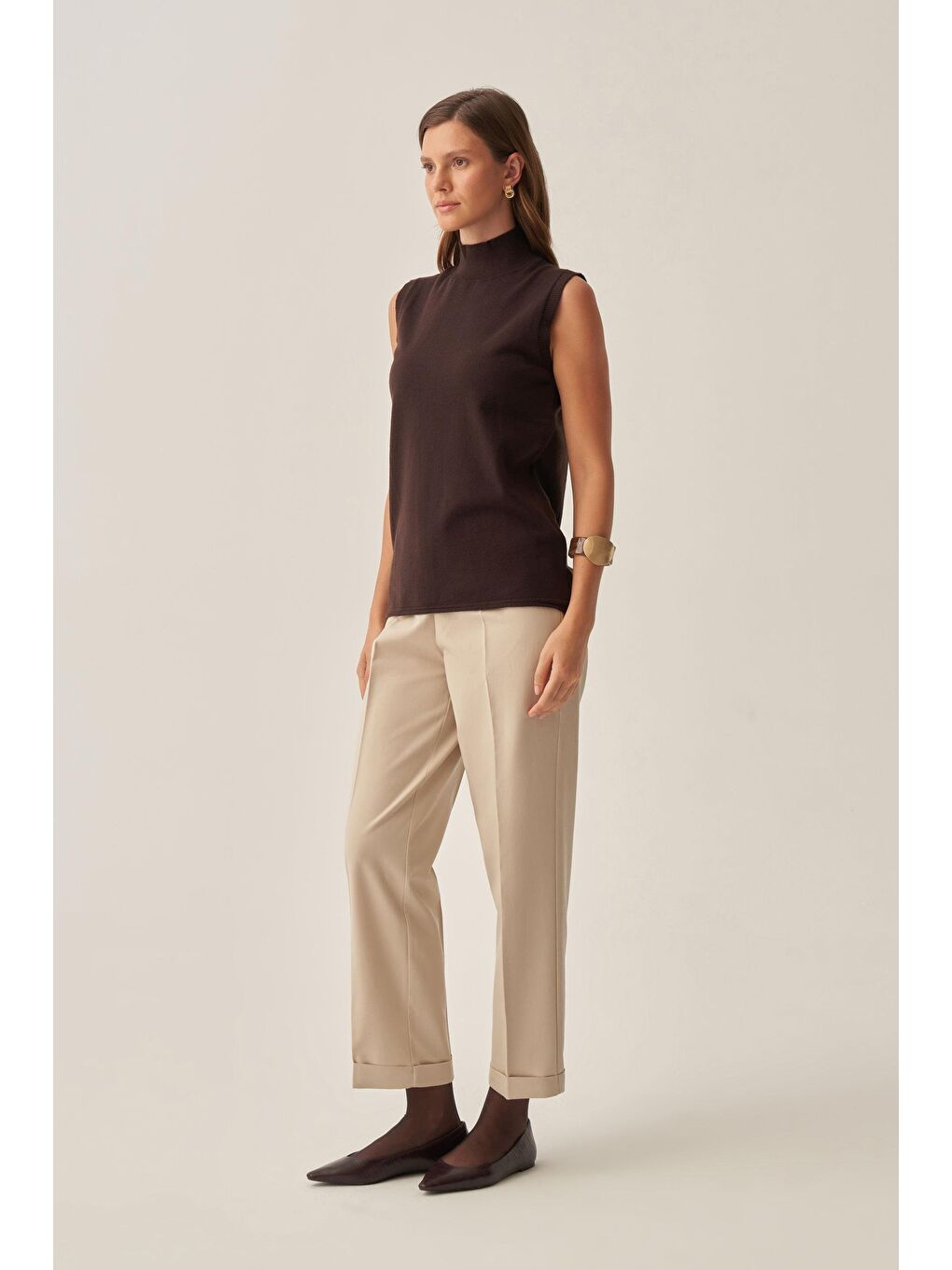 Kahverengi Kahve-Yarım Balıkçı Kolsuz Kazak-1