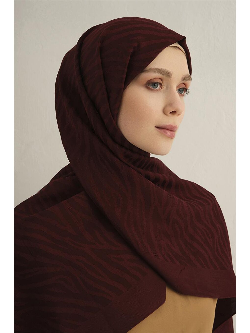 Bordo Pamora Zebra Desen Şal 1 32-3