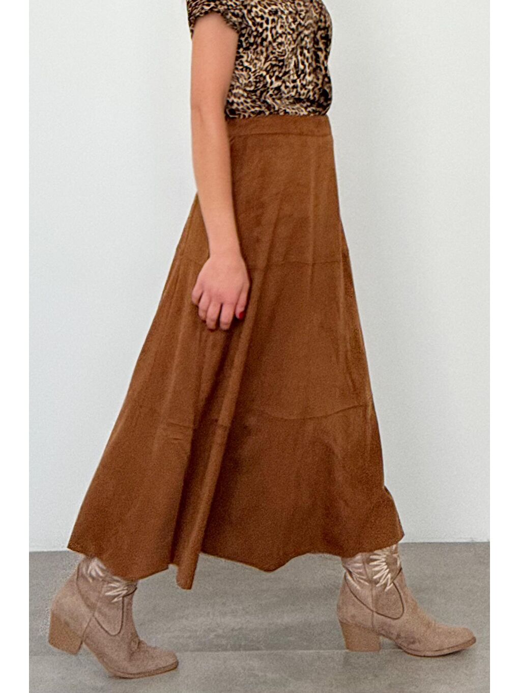 Kahverengi Süet Uzun Etek Mg2549-8